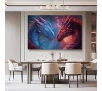 Générique Impression sur toile Fantaisie Dragon Texture Cœur, Rouge bleu Art Image Peinture Tableaux de la Mur Imperméable, Moderne pour la Salle Chamber Cadeau 120L x 40l cm - Sans cadre