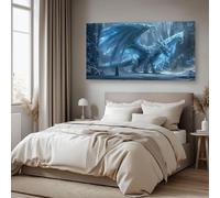 Générique Impression sur Toile Fantastique dragon Cadre Decoration Murale Salon Céleste Ailes Tableau Mural Bleu Tableaux Decoratifs Muraux Abstrait Moderne Prêt à Accrocher 80x120 cm