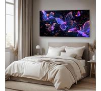 Générique Impression sur Toile Fantastique Papillon Cadre Decoration Murale Salon Néon étoiles Tableau Mural Violet Tableaux Decoratifs Muraux Abstrait Moderne Prêt à Accrocher 80x120 cm