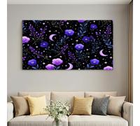 Générique Impression sur Toile Fantastique Tableau Decoration Murale, Peinture 70 x 50 cm Noir Lune Étoile Herbes - Affiches Art pour Salon, Chambre, Cuisine, Bureau