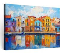 Générique Impression sur Toile Imprimée Impressionnisme Ville Architecture Maisons, Image sur toile Cadre Tableau Decoration Murale 90 x 60 cm - Tableau sur toile pour Cuisine Salon Café