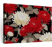 Générique Impression sur Toile Imprimée Japonais Élégant Fleur Feuille, Image sur toile Cadre Tableau Rouge Decoration Murale 90 x 60 cm - Tableaux Muraux Horizontal pour Salon Chambre