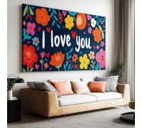 Générique Impression sur Toile Lettres Colorées Fleurs 90x60cm Tableau Decoration Murale avec Cadre, Tableau Art Décoratif Maison Moderne pour Salon Chambre Salle à Manger