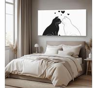 Générique Impression sur Toile Minimaliste Chat Cadre Decoration Murale Salon Amour Cœur Tableau Mural Noir et blanc Tableaux Decoratifs Muraux Abstrait Moderne Prêt à Accrocher 80x120 cm