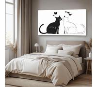 Générique Impression sur Toile Minimaliste Chat Cadre Decoration Murale Salon Romantique Cœur Tableau Mural Noir et blanc Tableaux Decoratifs Muraux Abstrait Moderne Prêt à Accrocher 80x120 cm