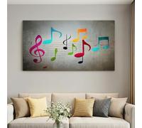 Générique Impression sur Toile Moderne 40 x 30 cm Cadre en Bois Tableau Affiche Décoration Murale - Gris Note De Musique Portée Musique pour Salon, Chambre, Couloir & Salle de Bain, Déco Maison