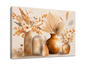 Générique Impression Sur Toile Moderne Affiche Peinture, Tableau Decoration Murale avec Marron Vase Plante Feuilles, pour Chambre, Salon, Cuisine Intérieure Décor 120 x 60 cm