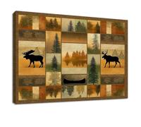 Générique Impression Sur Toile Vintage Affiche Peinture, Tableau Decoration Murale avec Marron Élan Forêt Carrés, pour Chambre, Salon, Cuisine Intérieure Décor 140 x 70 cm