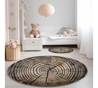 Générique Impression Tapis Rond Brun Foncé, Vintage Tas De Bois Coupe Transversale Motif Interieur Anti Slip Tapis Lavable en Machine pour Cuisine Entrée Salon Couloir Chambre - 60 cm