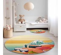 Générique Impression Tapis Rond Coloré, Dessin Animé Vagues Sushi Motif Interieur Anti Slip Tapis Lavable en Machine pour Cuisine Entrée Salon Couloir Chambre - 90 x 90 cm