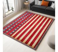 Générique Impression Tapis Salon Rétro, Tapis Doux Lavables Antidérapant Rayures Drapeaux Étoiles pour Salle À Manger Porche Teppich De Salon, Poil Ras Decoration Maison 60 X 90 Cm - Rouge