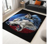 Générique Impression Tapis Salon Sombre Animaux, Tapis Doux Lavables Antidérapant Fantaisie Loup Lune pour Salle À Manger Porche Teppich De Salon, Poil Ras Decoration Maison 80 X 150 Cm - Noir