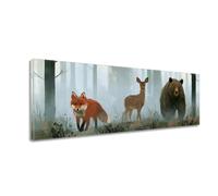 Générique Impression Toile Animaux De La Forêt Renard Cerf Ours | Proposé roulé ou tendu sur un châssis en bois intérieur le châssis intérieur n'est pas un cadre décoratif extérieur