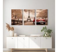 Générique Impressions sur Toile Lot de 3, Architecture Traditionnelle Décoration Murale Tour Eiffel Voitures pour Salon Chambre, Idée Déco Maison pour un Intérieur Moderne, 40x60cmx3 Sans Cadre