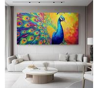 Générique Impressions sur toile Magnifique Fantastique Animal Paon Gros Plan, Couleur Décorations Murales sur Toile pour Salon et Chambre, Prêt à accrocher (Sans Cadre), 80 x 60 cm