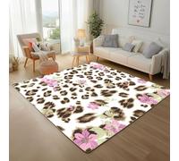 Générique Imprimé Léopard Vintage et Fleur Tapis Salon 120x170cm Tapis Chambre Lavable en Machine CarpetFleurs Léopard Grande Moderne Doux Antidérapant pour Salle à Manger, Cuisine, Chambre à Coucher