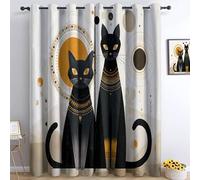 Générique Imprimé Rideau Occultant Bohême - Rideaux Thermiques À Oeillets Mystère Animaux Chat pour Salon Chambre Fenetre Moderne Décoration, 140 X 245 Cm (Lxh) 2 Panneaux Noir