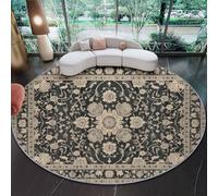 Générique Imprimé Style Antique Fleurs Vignes Tapis Rond, Flanelle Tapi Chambre Tapis Chambre Enfant - Antidérapant Lavable Tapise de Salon Doux Convient pour Le Bureau (Gris Anthracite,160 cm Rond)