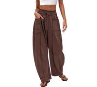 Générique Inauguratei Pants Womens Baggy Barrel Pants Wide Leg Lounge Drawstring Sweatpants with Pockets Barrel Loungepants Women (Coffee,M)