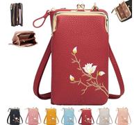 Générique Indefinitet/Declrationun Women Sling Cross, Rowgins Embroidered Leather Purse, Flower Embroidered Leather Bag (Rad)