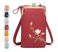 Générique Indefinitet Women Sling Cross-Body Wallet, with Mobile Cell Phone Holder, Crossbody Bags for Women Travel (Red)