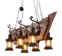 Générique Industrial Pendant Light | Wood Ship Ceiling Fixture Iron Chain for Kitchen Island Dining Room