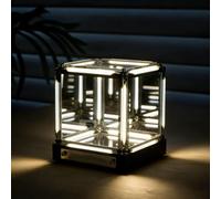 Générique Infinite Space Abyss Lamp, 4D Infinity Mirror Hypercube LED Light, USB-C Rechargeable Mood Night Lights, with Three-Level Touch Dimming, for Gaming Table, Futuristic Room Décor (White)