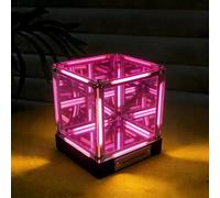 Générique Infinite Space Abyss Lamp, 4D Infinity Mirror Hypercube LED Light, USB-C Rechargeable Mood Night Lights, with Three-Level Touch Dimming, for Gaming Table, Futuristic Room Décor (Pink)