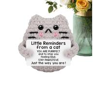 Générique Inspirational Crochet Cat - Positive Message Plush Toy, Handcrafted Knitted Cat Doll with Encouragement Card, Cute Figure for Desk Home Decor Gift