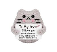 Générique Inspirational Crochet Cat - Positive Message Plush Toy, Handcrafted Knitted Cat Doll with Encouragement Card, Cute Figure for Desk Home Decor Gift