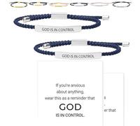 Générique Inspire Bracelet “God is in control”, God Is in Control Bracelet, Stainless Steel Adjustable Christian Faith Handmade Letter Braided Bracelets, for Men&Women (Silver-Blue,2 Pcs)
