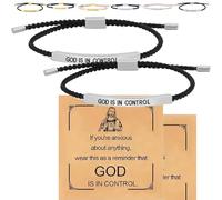 Générique Inspire Bracelet “God is in control”, God Is in Control Bracelet, Stainless Steel Adjustable Christian Faith Handmade Letter Braided Bracelets, for Men&Women (Silver-Black,2 Pcs)