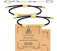Générique Inspire Bracelet “God is in control”, God Is in Control Bracelet, Stainless Steel Adjustable Christian Faith Handmade Letter Braided Bracelets, for Men&Women (Gold-Black,2 Pcs)