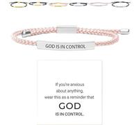 Générique Inspire Bracelet “God is in control”, God Is in Control Bracelet, Stainless Steel Adjustable Christian Faith Handmade Letter Braided Bracelets, for Men&Women (Silver-Pink,2 Pcs)