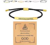 Générique Inspire Bracelet “God is in control”, God Is in Control Bracelet, Stainless Steel Adjustable Christian Faith Handmade Letter Braided Bracelets, for Men&Women (Gold-Blue,1 Pcs)