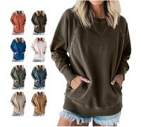 Générique Instantaneou Sweatshirt, Women's Ribbed Accent Pocketed Pullover, Fall Batwing Sleeve Ribbed Pullover with Pockets (dark brown, S)