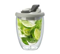 Générique Insulated Thermal Cup - 350ml Double Wall Clear Coffee Mug | Glass Transparent Cup with Lid, Various Handle Colors, Travel Mug for Coffee Tea Juice Milk Latte Dessert Home