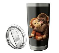 Générique Insulated Tumbler - 600ml Monkey Pattern Cup With Lid | Drink Tumbler For Travel Cafe Tea Drinking | Reusable Mug Ideal For Gym Car Office Home Outdoor Party Men Women Everyday Use