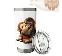 Générique Insulated Tumbler - 600ml Stainless Steel Coffee Cup | Monkey Pattern Travel Mug With Lid & Ergonomic Holder, Vacuum Insulated Water Bottle For Car, Gym, Office & Outdoor