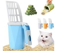 Générique Integrated Cat Litter Scooper, Detachable 2 in1 Cat Litter Scoop with Trash Can and Refills, No Touch Large Capacity Portable Cat Litter Shovel for in/Outdoor (Blue+6Bag)