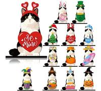 Générique Interchangeable Seasonal Animal Wooden Decor Set (Cat)