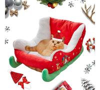 Générique Interesting Red Christmas Cat Dog Bed, Christmas Sleigh Cat Bed, Sleigh Cat Bed, Christmas Holiday Themed Pet Bed, Festive Plush Cozy Dog Bed, Washable and Highly Durable (1pcs)