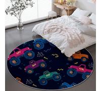 Générique Intérieur Antidérapant Tapis Rond 120 cm - Doux Poils Ras Tapis Lavable en Machine avec Dessin Animé Camion Graffiti Motif, Noir Moderne Maison Décoration pour Adultes Enfants Chambre