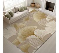 Générique Intérieur Tapis 90 x 150 cm De Salon, Beige Abstrait Luxueux Moderne Feuilles de Ginkgo Soft Antidérapant Tapis De Sol pour Couloir Chambre, Décoration De Maison Moderne - Nettoyage Facile