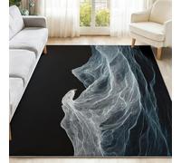 Générique Intérieure Tapis Simple 140 x 200 cm - Vagues Géantes Lignes Imprimé Lavable Antidérapant Tapis Poil Ras pour Chambre Coucher Salon, Noir Lavable en Machine Moquette Decoration