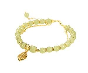 Générique Jade Feuille d'or Bracelet Naturel Double Couche Réglable Classique Bracelet Pour Les Femmes Femmes Phrases Bijoux (Green, One Size)