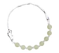 Générique Jade Silver Bangle Green Jade Bracelet Pearl Stretch Bracelet Natural Bead Bangles Adjustable Bracelet Bring Good Luck Wealth Happiness Mamie Couple Anneaux (B, One Size)