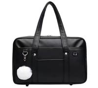 Générique Japanese Casual PU Leather Tote Bag - Stylish Multi-Pocket Shoulder Bag, Cute Design for Commuting & Cosplay (Black)