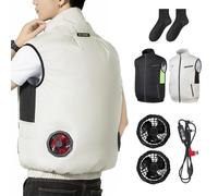 Générique Japanese Fan Jacket, Noraui Fan Jacket, Men's & Women's Summer Outdoor Cooling Vest with Double Fan-Stay Cool (White,Grand)