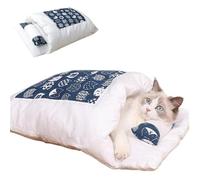 Générique Japanese Style Cat Beds,Self Warming Cat Bed,Cute Kitten Puppies Sleeping Bag Cave Bed with Pillow Mat,Washable Pocket Pet Bed Cat Nest Snuggle Sack for Indoor Outdoor Pets (Dark Blue, M)